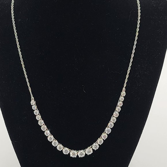 Stunning DIAMONIQUE Graduated Line Necklace  14.00 cttw  Round 100-Facet Stones - Picture 1 of 13